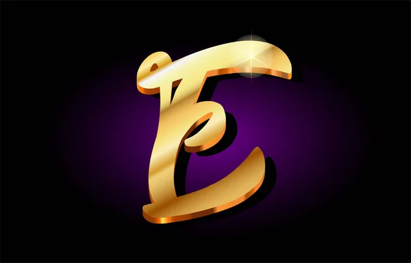 E alfabeto letra dourado 3d logotipo ícone design —  Vetores de Stock