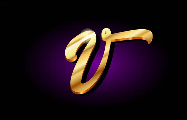 V lettre alphabet doré 3d logo icône design — Image vectorielle