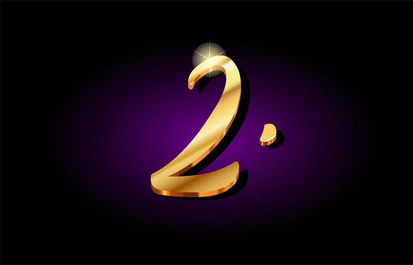 2 dois dígitos numeral número dourado 3d logotipo ícone design — Vetor de Stock