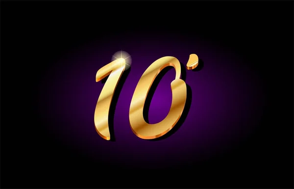 10 dez dígitos numeral número dourado 3d logotipo ícone design —  Vetores de Stock