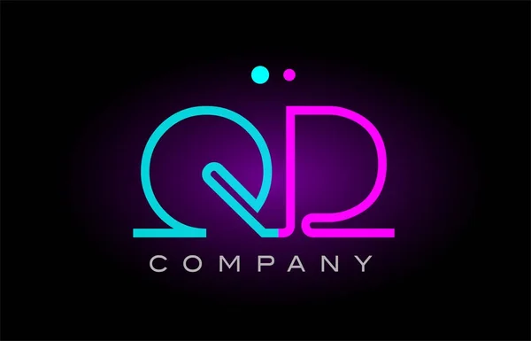 Neon lights alphabet qd q d letter logo icon combination design — Stock Vector