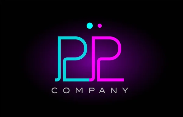 Luzes de néon alfabeto pp p p letra logotipo ícone combinação design — Vetor de Stock