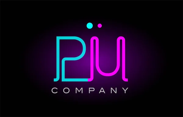 Neonlichter Alphabet pu p u Buchstabe Logo Symbol Kombination Design — Stockvektor