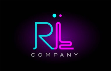 Neon ışıkları alfabe rl r l harfi logo simge kombinasyon tasarım