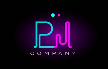 Neon ışıkları alfabe pj p j harfi logo simge kombinasyon tasarım