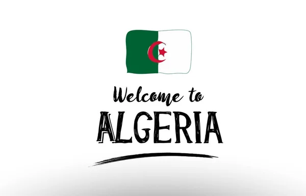 Cezayir ülke bayrağı logo kartı afiş tasarım poster için hoş geldiniz — Stok Vektör
