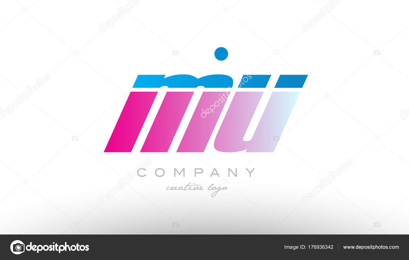 Mu M U Alfabeto Lettera Combinazione Rosa Blu Logo Grassetto