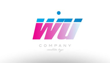Wu w u Alfabe harf kombinasyonu pembe mavi kalın logo simge desi