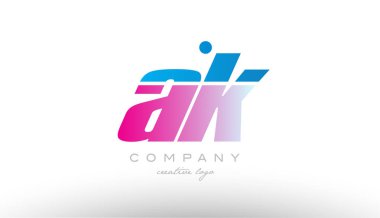 AK bir k Alfabe harf kombinasyonu pembe mavi kalın logo simge desi