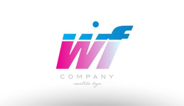 WF w f Alfabe harf kombinasyonu pembe mavi kalın logo simge desi