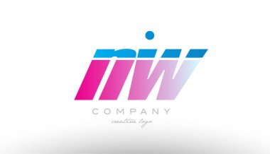 Batı n w Alfabe harf kombinasyonu pembe mavi kalın logo simge desi