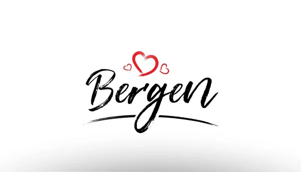 Bergen europa europäischer stadtname liebe herz tourismus logo icon de — Stockvektor