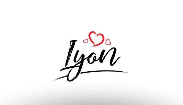 Lyon Avrupa Avrupa şehir adını seviyorum kalp turizm logo simge desi — Stok Vektör