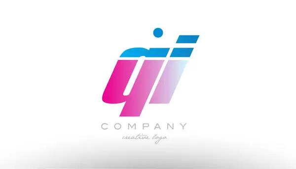 Qi q  i alphabet letter combination pink blue bold logo icon des — Stock Vector