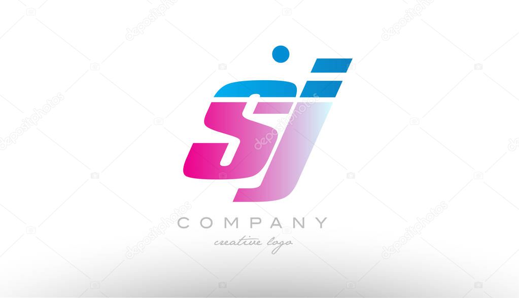 Sj s j alphabet letter combination in pink and blue color. Can be used as a logo for a company or business with initials