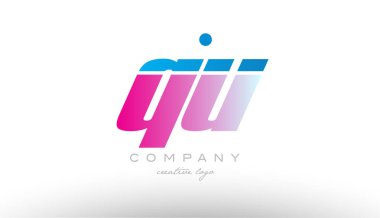Qu q u Alfabe harf kombinasyonu pembe mavi kalın logo simge desi