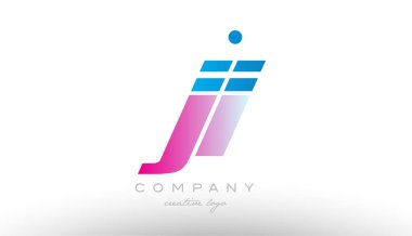 Ji j ben Alfabe harf kombinasyonu pembe mavi kalın logo simge desi