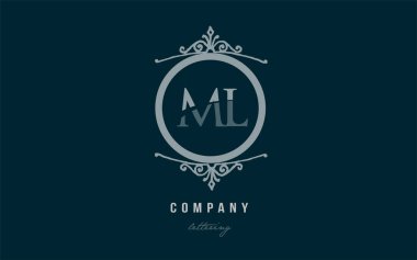 ml m l mavi dekoratif monogram Alfabe harf logo kombinasyonu
