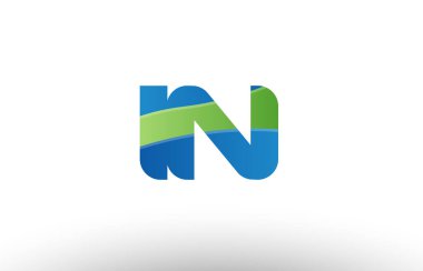 Ben yeşil n Alfabe harf logo birlikte simgesi tasarım mavi