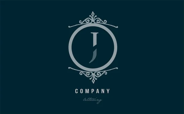 J niebieski ozdobny monogram alfabet list logo ikona designu — Wektor stockowy