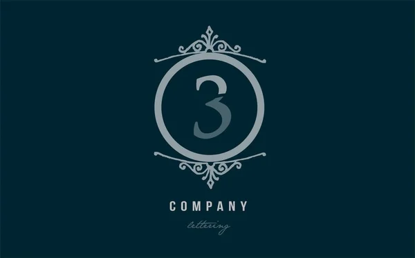 3 3 青い装飾的なモノグラムの番号の数字数字ロゴのアイコン — ストックベクタ