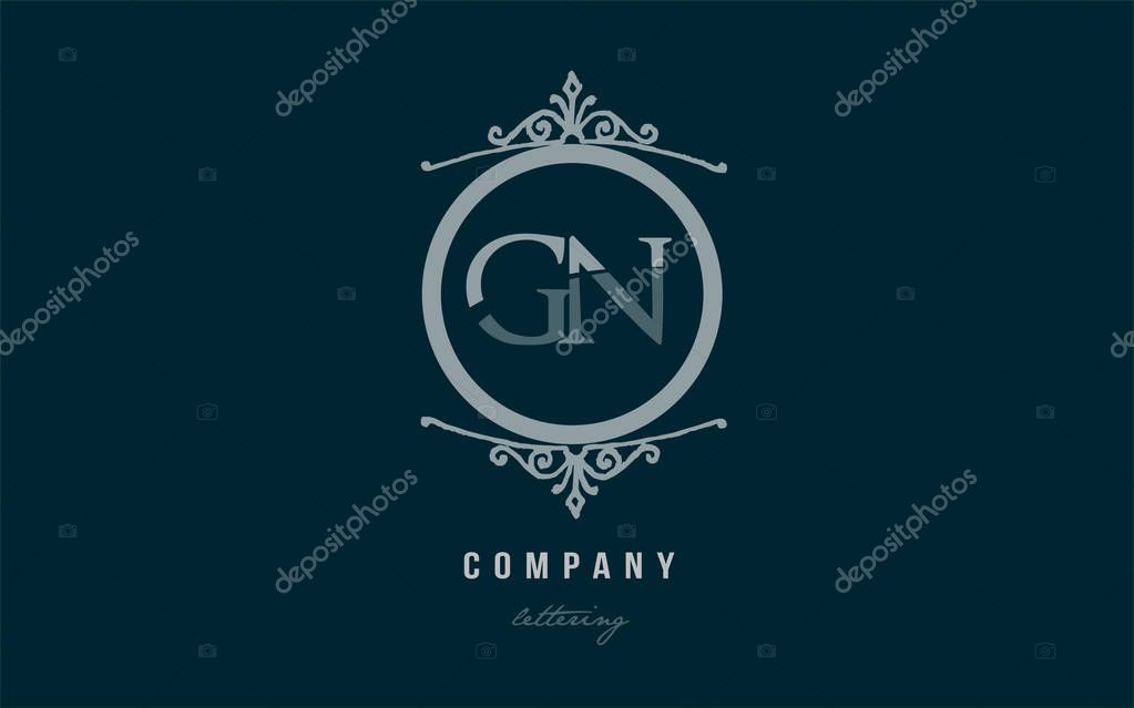 Design of alphabet letter logo combination gn g n with blue pastel color and decorative circle monogram suitable as a logo for a company or business