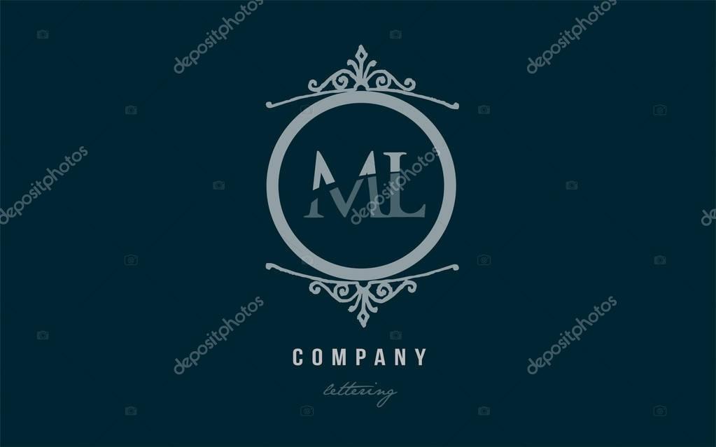 Design of alphabet letter logo combination ml m l with blue pastel color and decorative circle monogram suitable as a logo for a company or business