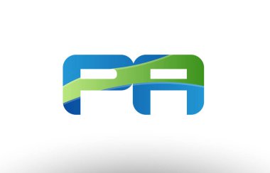 Yeşil pa p bir alfabe harf logo birlikte simgesi tasarım mavi