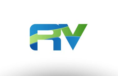 Yeşil rv r v Alfabe harf logo birlikte simgesi tasarım mavi