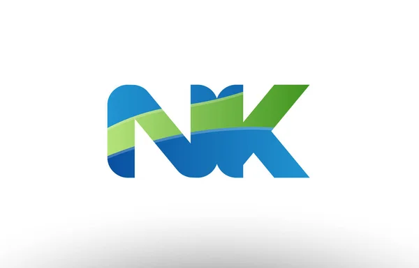 Blue green nk n k alphabet letter logo combination icon design — Stock Vector