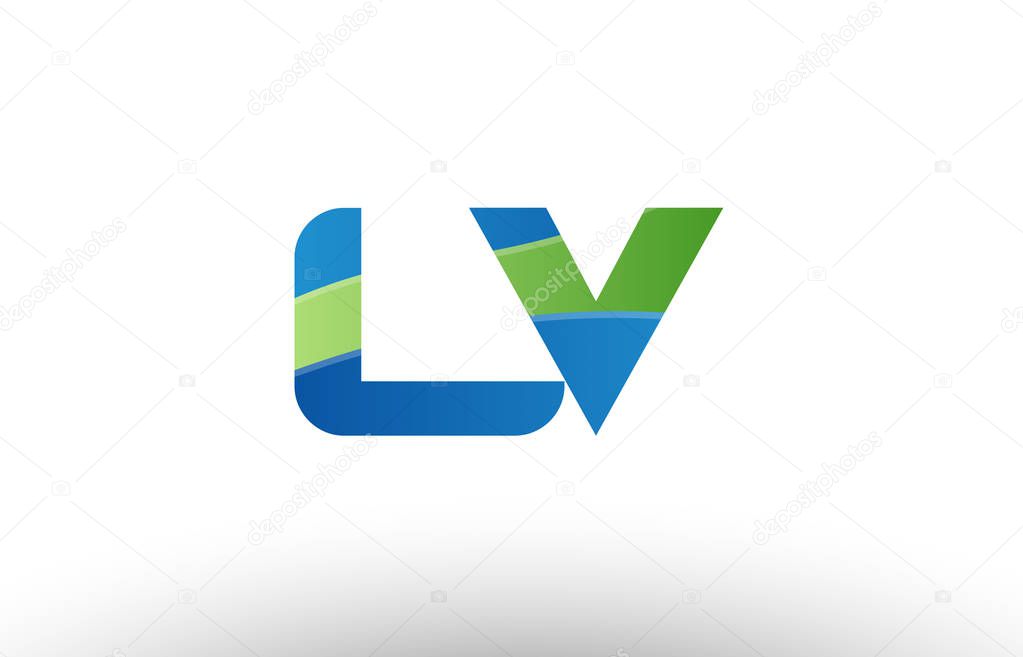 Design of alphabet letter logo combination lv l v with blue green color suitable as a logo for a company or business