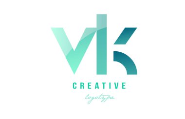 Yeşil degrade pastel modern vk v k Alfabe harf logo combina