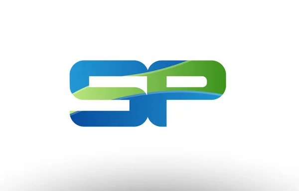 Blauw groen sp s p alfabet letter combinatie pictogram embleemontwerp — Stockvector
