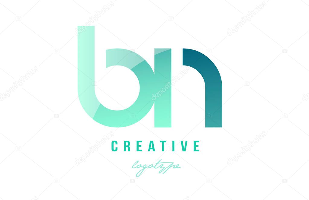 Design of alphabet modern letter logo combination bn b n with green pastel gradient color for a company or business