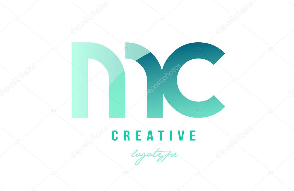 green gradient pastel modern mc m c alphabet letter logo combina