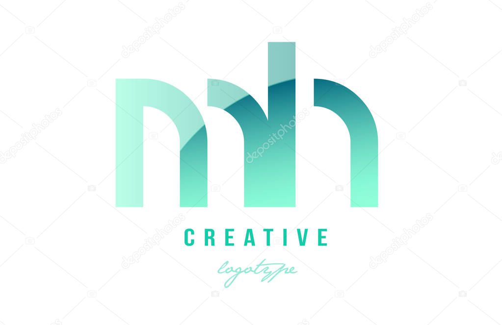 Design of alphabet modern letter logo combination mh m h with green pastel gradient color for a company or business