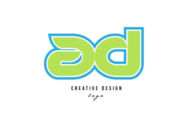Blauw groen alfabet letter advertentie een d logo pictogram ontwerp — Stockvector