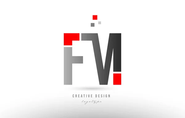 Rouge gris lettre alphabet fm f m logo combinaison icône design — Image vectorielle