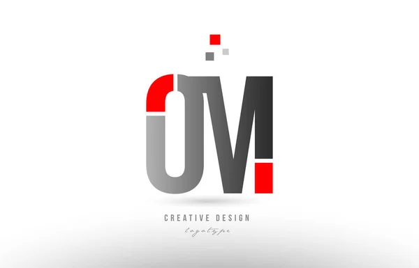 Red grey huruf alfabet om o m logo desain ikon - Stok Vektor