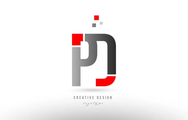 Red grey alphabet letter pd p d logo combination icon design — Stock Vector