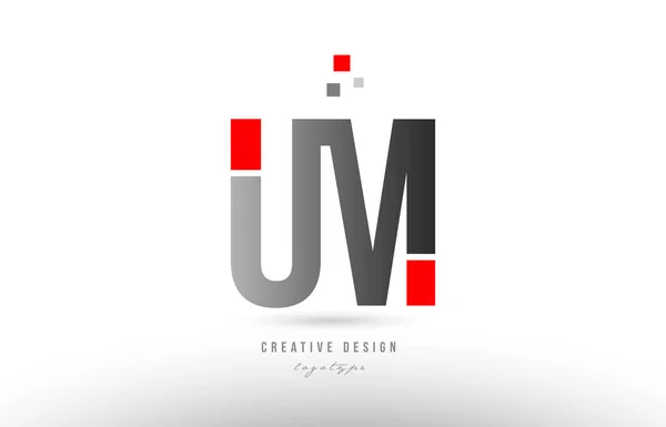 Rouge gris lettre alphabet um u m logo combinaison icône design — Image vectorielle