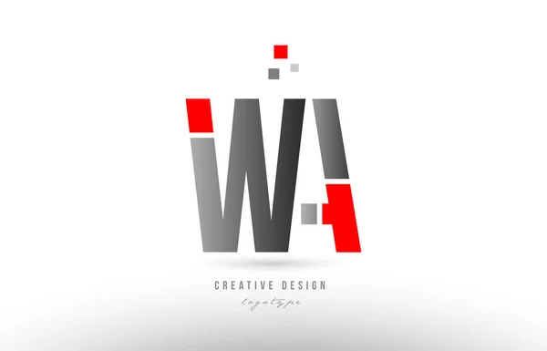 Lettre alphabet gris rouge wa w un logo combinaison icône design — Image vectorielle