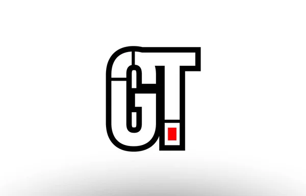 빨간색과 검은색 알파벳 편지 gt g t 로고 조합 아이콘 desig — 스톡 벡터