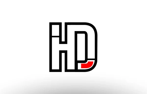 Red and black alphabet letter hd h d logo combination icon desig — Stock Vector