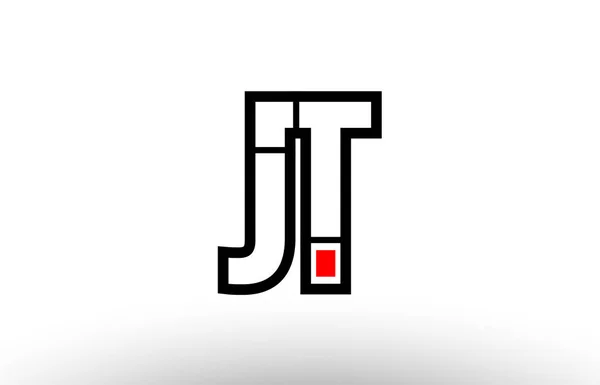 Rode en zwarte alfabet letter jt j t logo combinatie pictogram desig — Stockvector