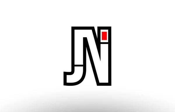 Red and black alphabet letter jn j n logo combination icon desig — Stock Vector