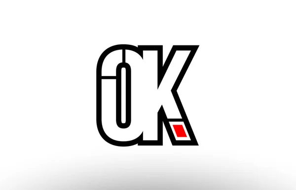 Letra del alfabeto rojo y negro ok o k logo combinación icono desig — Vector de stock