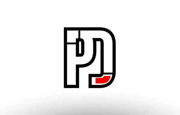 赤と黒のアルファベット手紙 pd p d ロゴの組み合わせアイコン療 — ストックベクタ