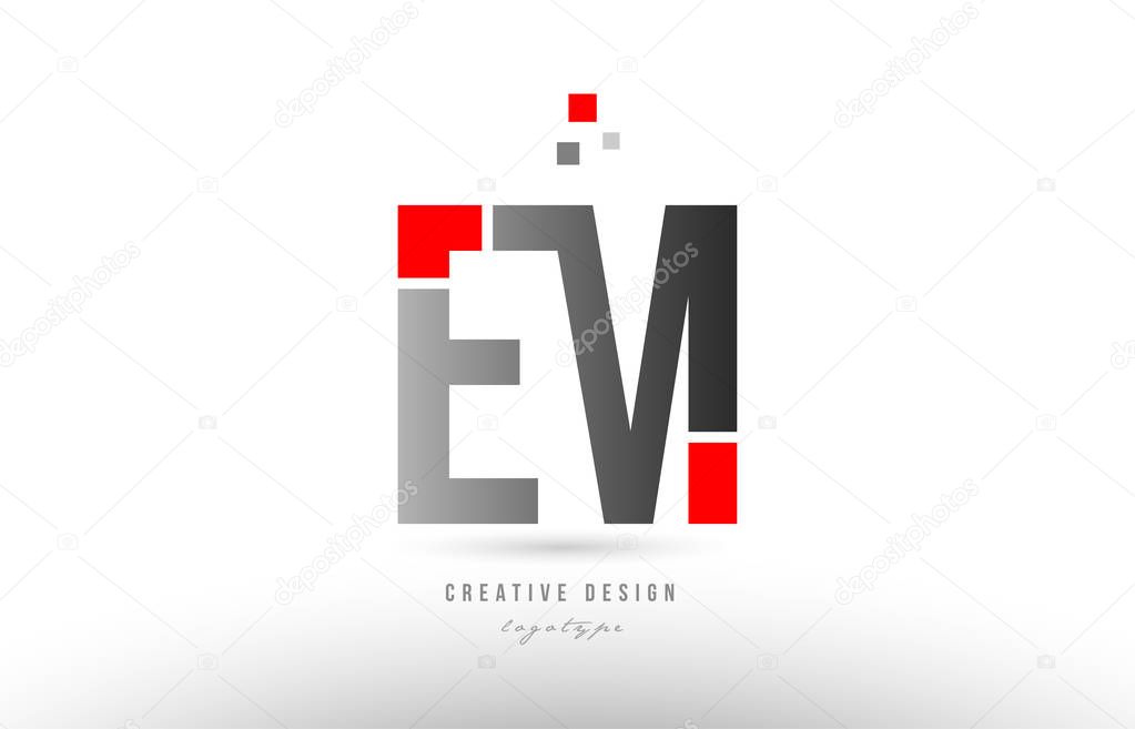 Red grey alphabet letter em e m logo combination design suitable for a company or business
