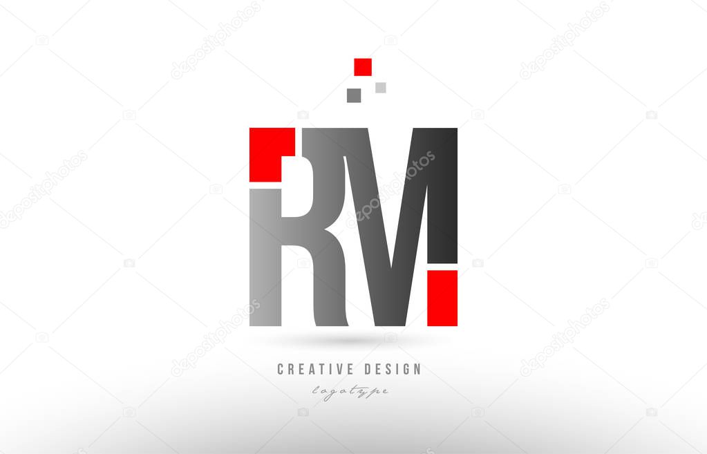 red grey alphabet letter rm r m logo combination icon design